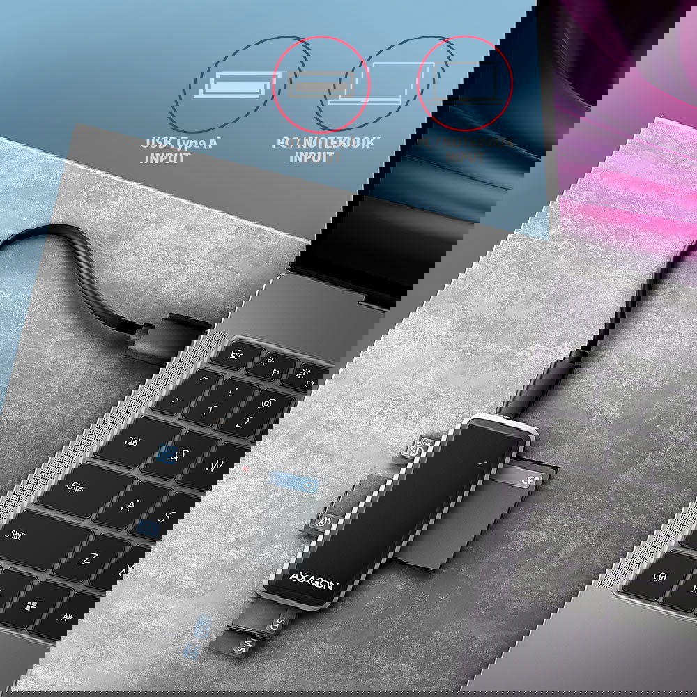 AXAGON CRE-X1 Připojení k PC pomocí mini USB – USB-A  kabelu