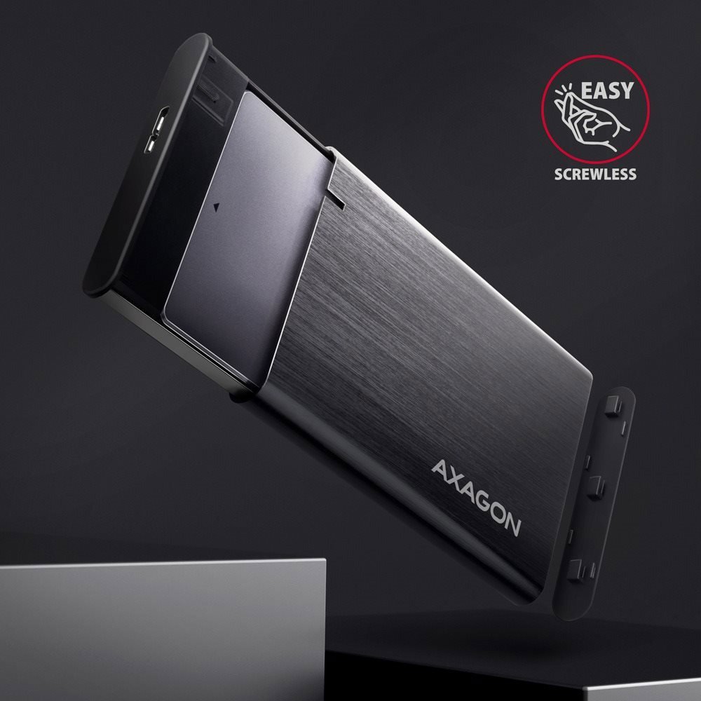 AXAGON EE25-A6M külső ház, csavarmentes RAW alumínium box 2,5" HDD/SSD meghajtóhoz, SuperSpeed USB 5 Gbps