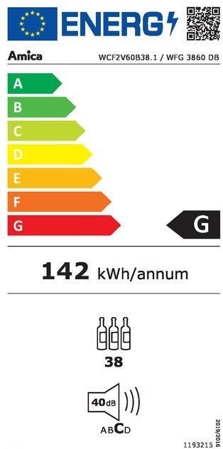 Energy label for the Amica dual-zone wine cooler