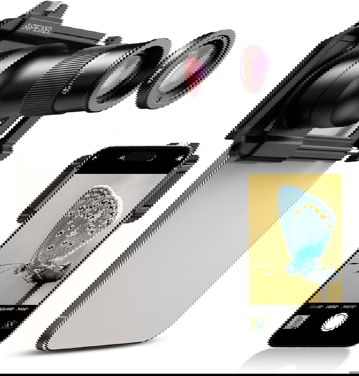 Objektiv pro mobilní telefon Apexel 6X Telephoto Lens & 150mm Macro Lens 2IN1 Kit