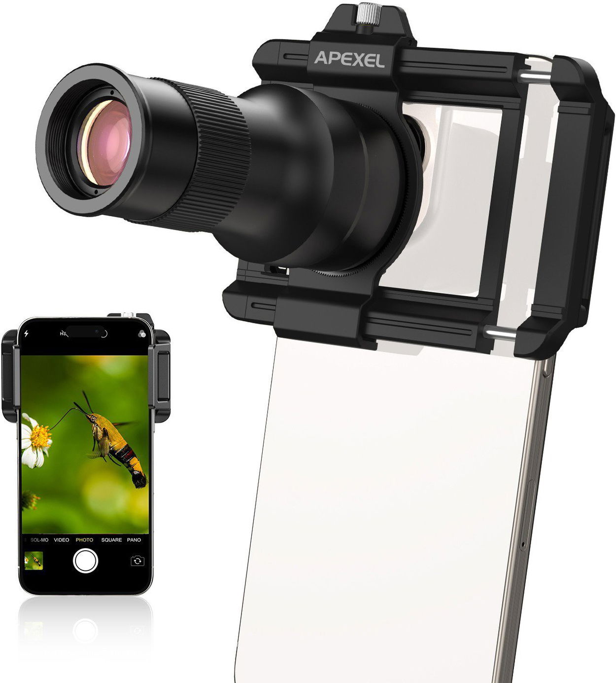 Objektiv pro mobilní telefon Apexel 6X Telephoto Lens & 150mm Macro Lens 2IN1 Kit