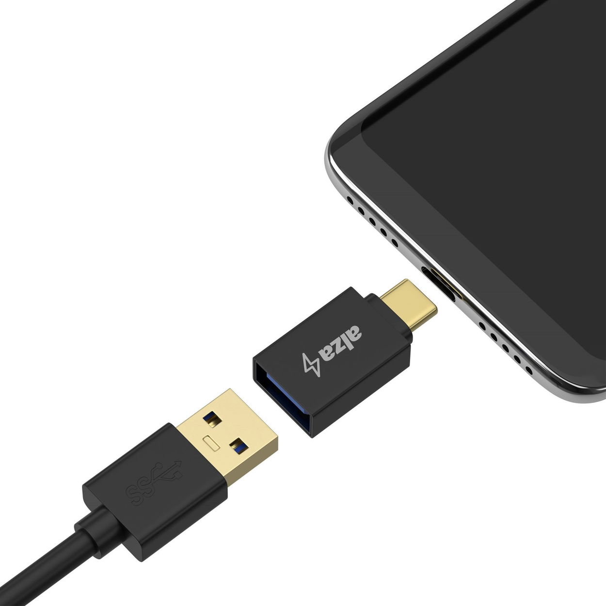 AlzaPower USB-C (M) to USB-A (F) 3.2 Gen 1 OTG adapter, fekete