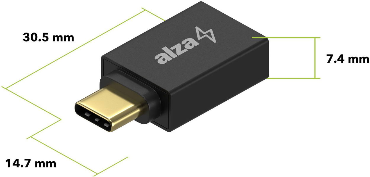 AlzaPower USB-C (M) to USB-A (F) 3.2 Gen 1 OTG adapter, fekete