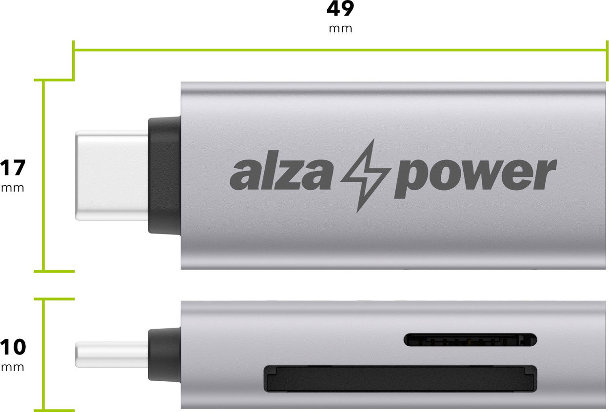 AlzaPower USB-C 3.2 Gen 1 Metal Memory Card Reader