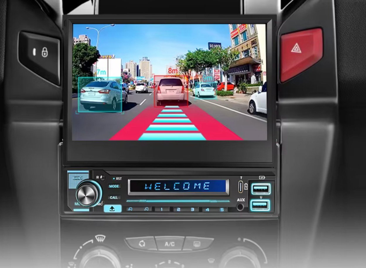 Junsun 1din Car Radio, universal size, Carplay, Android Auto, Bluetooth, GPS navigation, slide-out