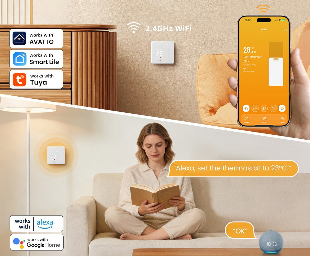 AVATTO Wi-Fi Electric Heating Thermostat WT420-16A