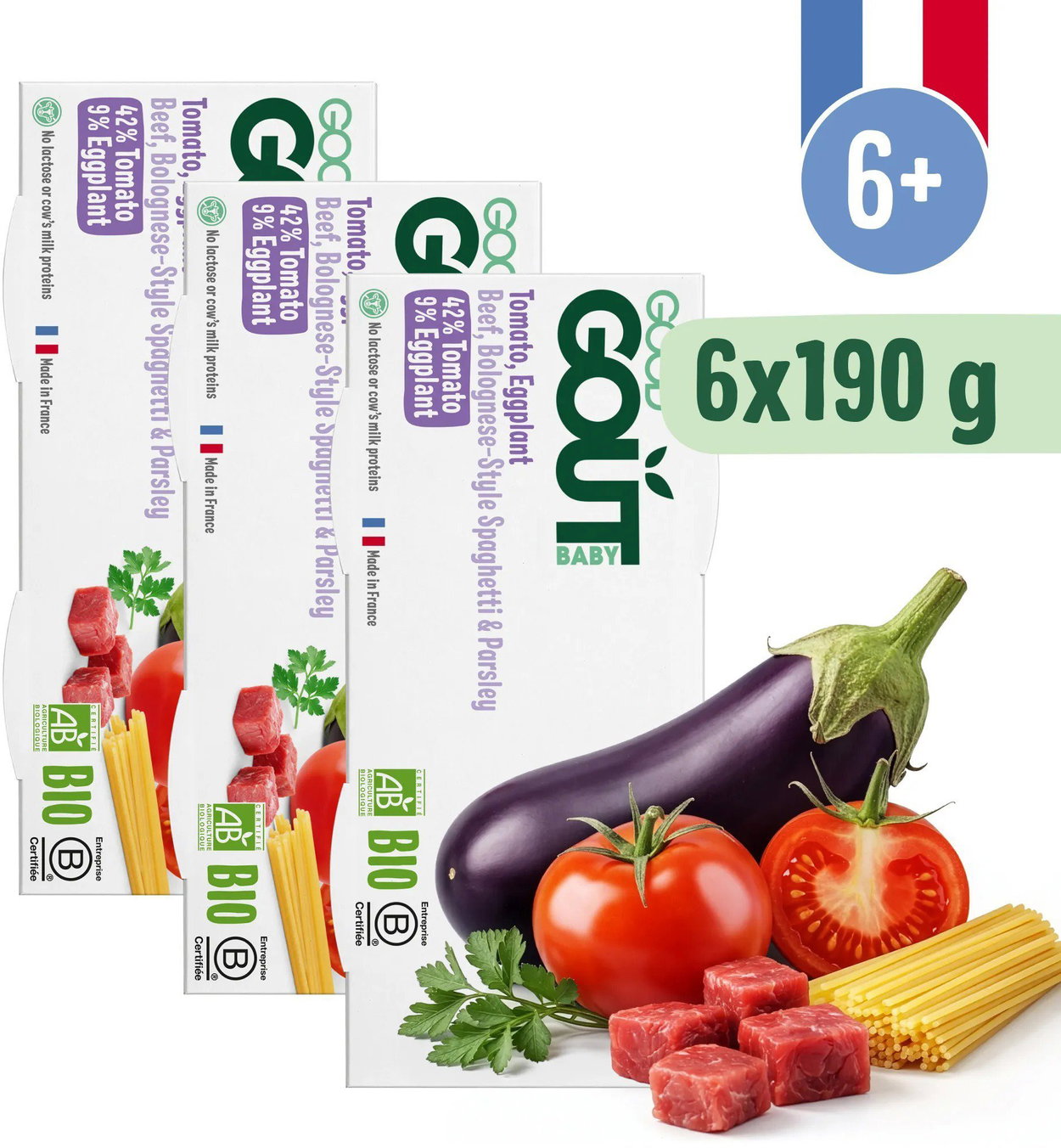 Side dish Good Gout BIO Spaghetti with eggplant and beef 3× (2×190 g)