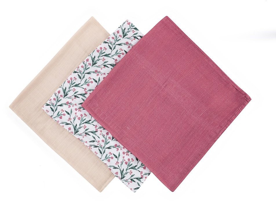 PETITE&MARS Moussy Pink Meadow Cloth Nappies 68×68cm, 3 pcs