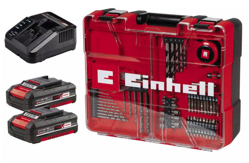 Aku vrtačka EINHELL Vrtačka AKU s příklepem TE-CD 18/40 Li-i + 64 ks příslušentsví, 4513992 (2x2 Ah)