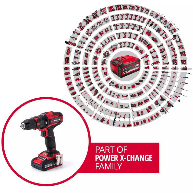 Aku vrtačka EINHELL Vrtačka AKU s příklepem TE-CD 18/40 Li-i + 64 ks příslušentsví, 4513992 (2x2 Ah)