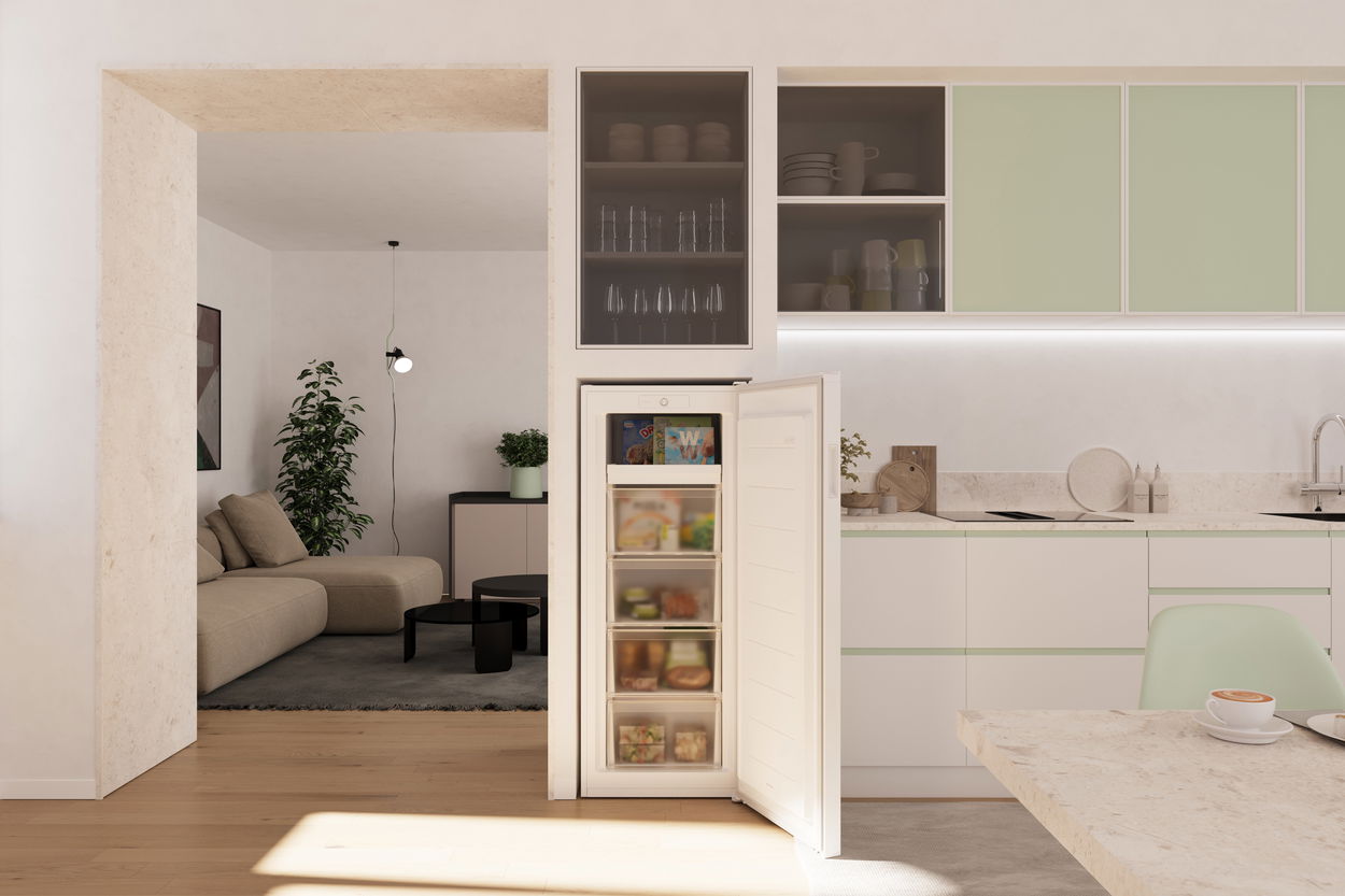 Šuplíkový mrazák CANDY CNUQ2L513EW UP FREEZER 300