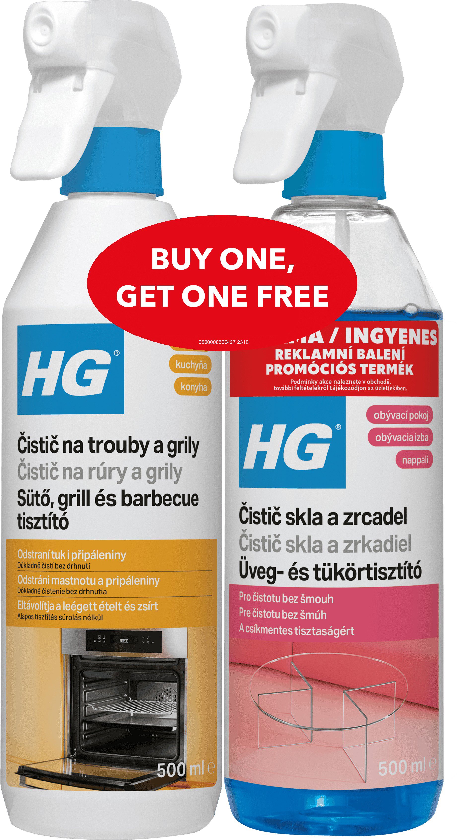 HG Oven and Grill Cleaner + Glass and Mirror Cleaner 500 ml + 500 ml