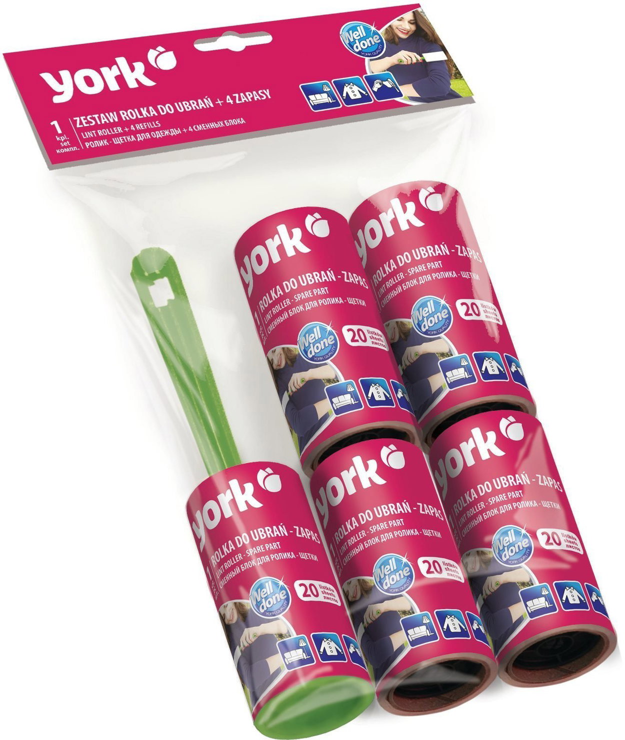 YORK Lint Roller, Adhesive Cleaning Roller + 4 Spare Rolls