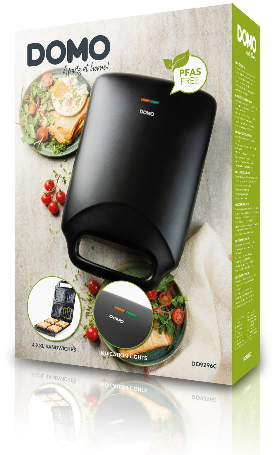 DOMO DO9296C XXL sandwich toaster for 4 sandwiches - black