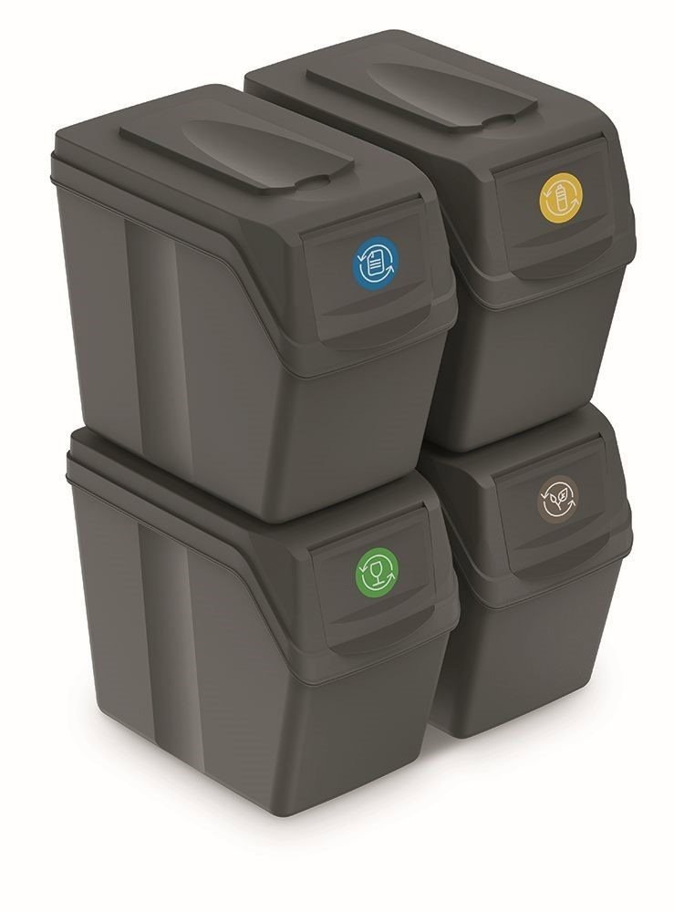 Prosperplast Set of 4 SORTIBOX I Bins, stone grey, volume 4× 20L