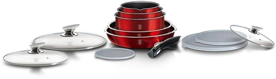 BERLINGERHAUS Cookware Set 12 Pieces Burgundy Metallic Line with Removable Handle
