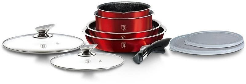 BERLINGERHAUS Cookware Set Cookware Set with Removable Handle 9 Pieces Burgundy Metallic Line