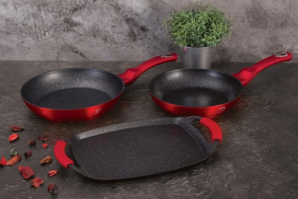 BERLINGERHAUS Marble Surface Cookware Set 14 Pieces Burgundy Metallic Line