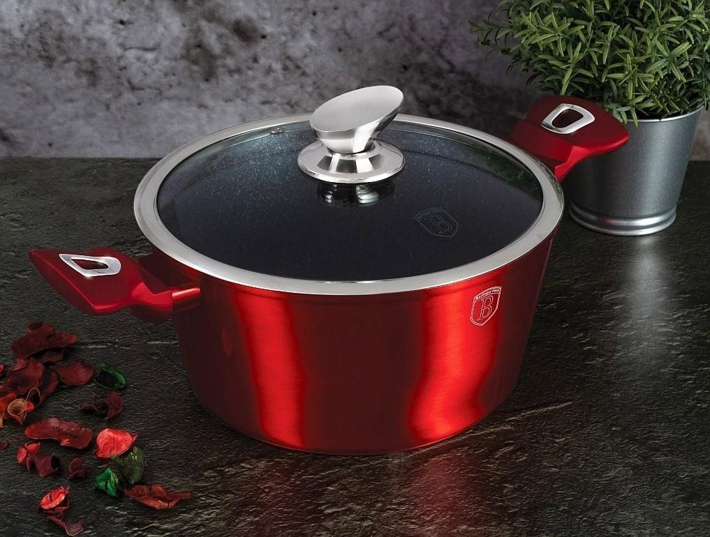 BERLINGERHAUS Marble Surface Cookware Set 14 Pieces Burgundy Metallic Line