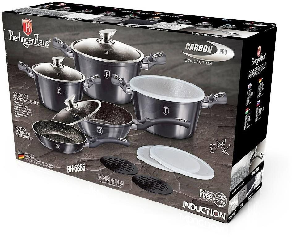 BERLINGERHAUS Cookware Set Marble Surface Cookware Set 13 Pieces Carbon PRO Line BH-6886