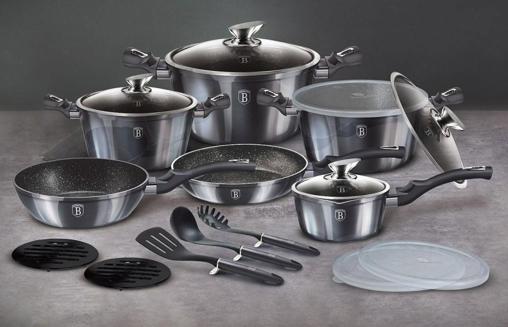 BERLINGERHAUS Cookware Set Marble Surface Cookware Set 18 pcs Carbon PRO Line BH-6887