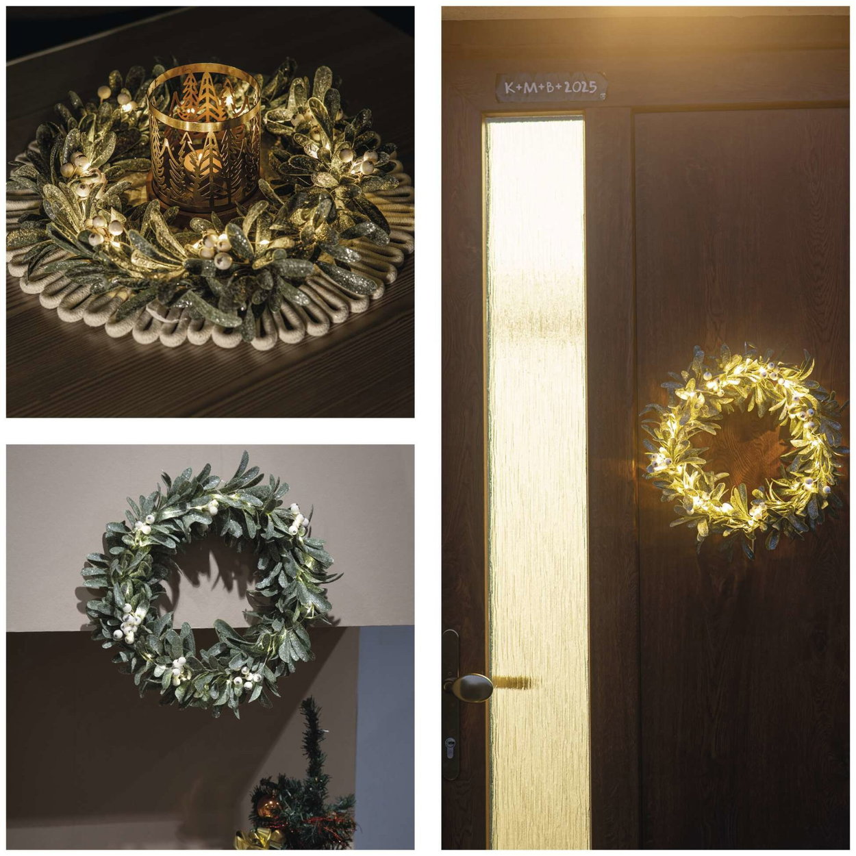 Christmas lighting EMOS LED decoration - mistletoe wreath, 3x AA, warm white, timer