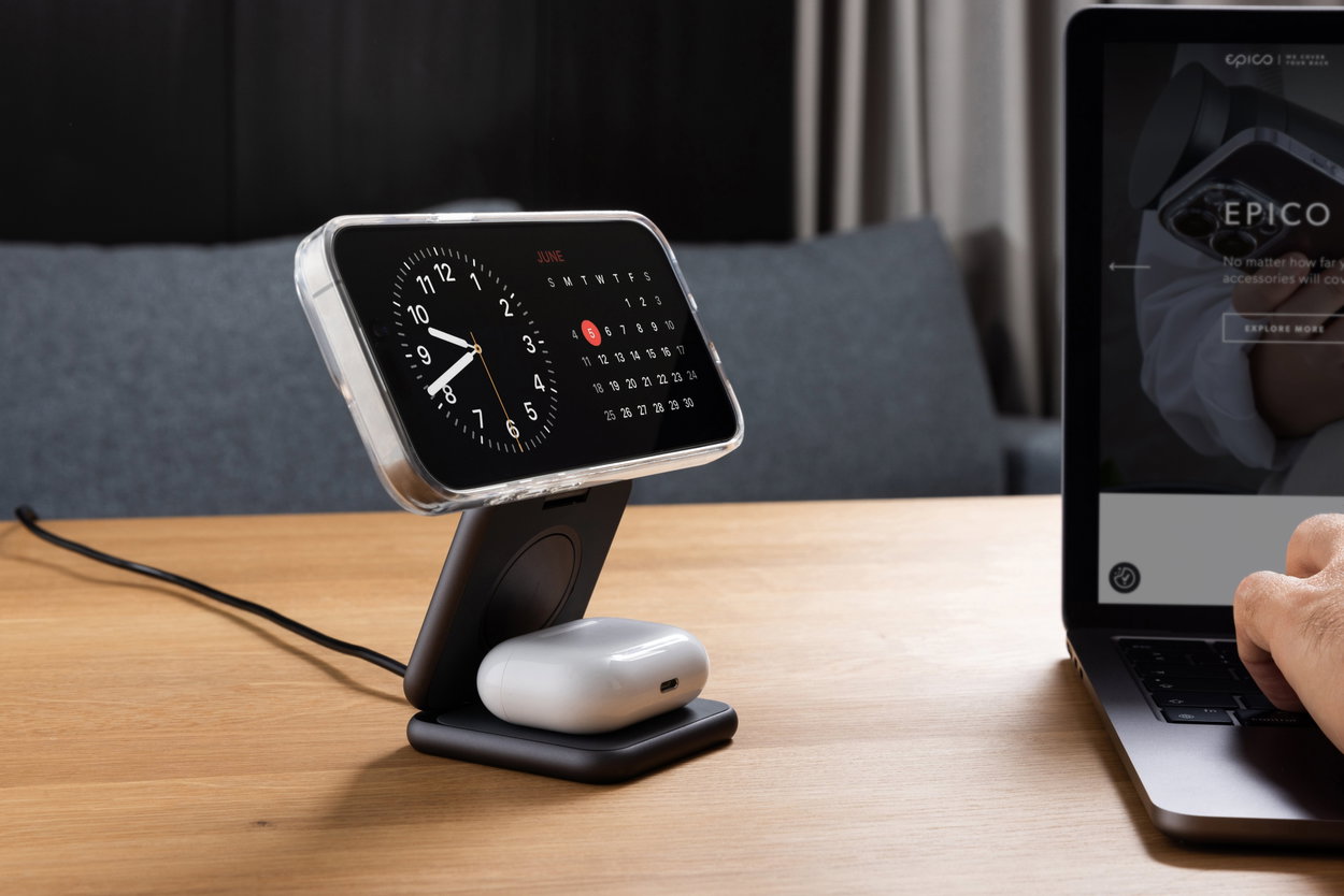 Epico Mag+ vezeték nélküli töltő, összehajtható vezeték nélküli töltő MagSafe támogatással - asztroszürke