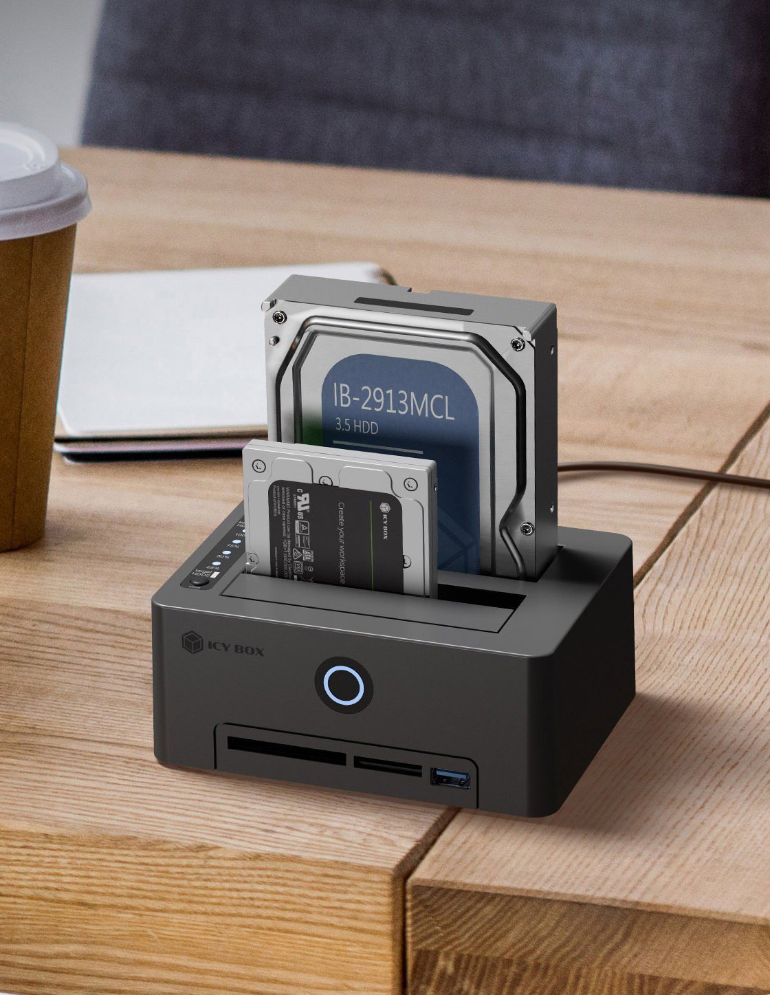 Icy Box IB-1233CL-CR external docking station for 2x 2.5"/3.5" drives with card reader and USB hub