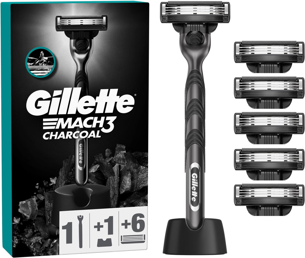 Holicí strojek Gillette Mach3 Charcoal + hlavice 6 ks