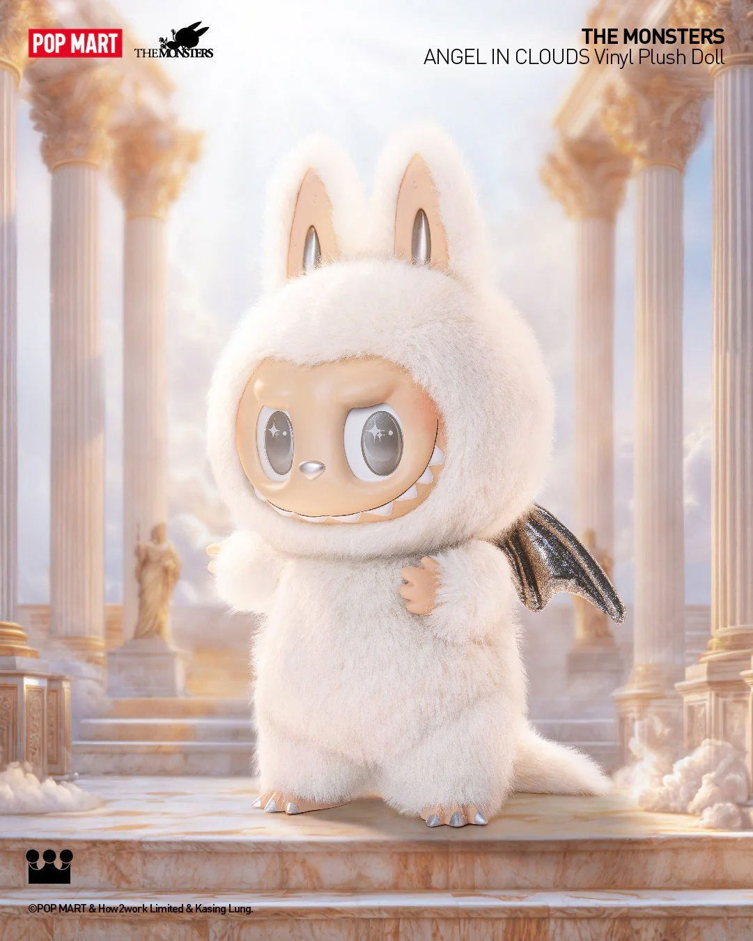 Full view of the Labubu Angel In Clouds plush doll