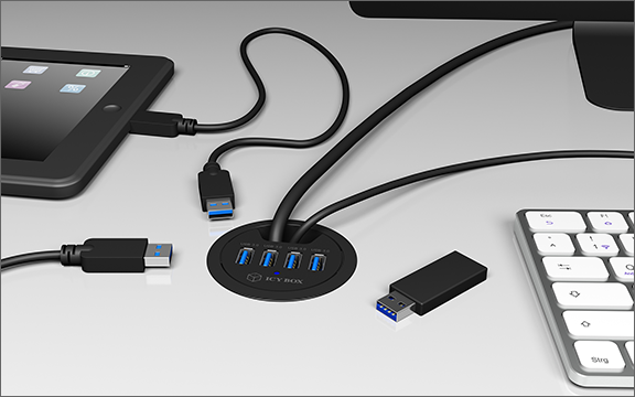 Icy Box IB-HUB1403 in-desk USB hub with 4 ports