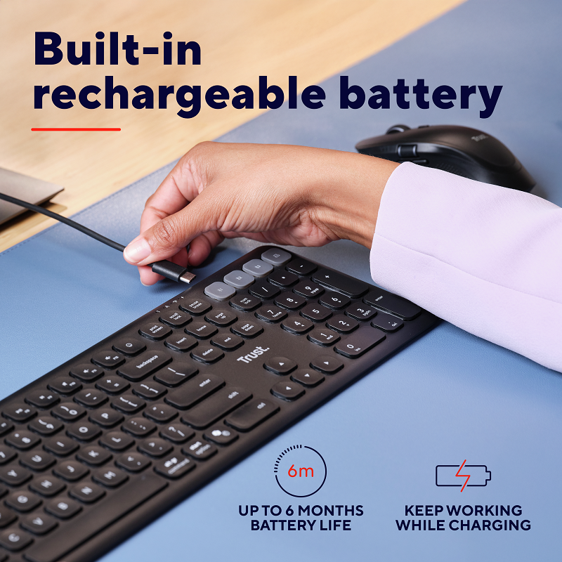 Trust VAIYA Multidevice Rechargeable Keyboard - US wireless keyboard