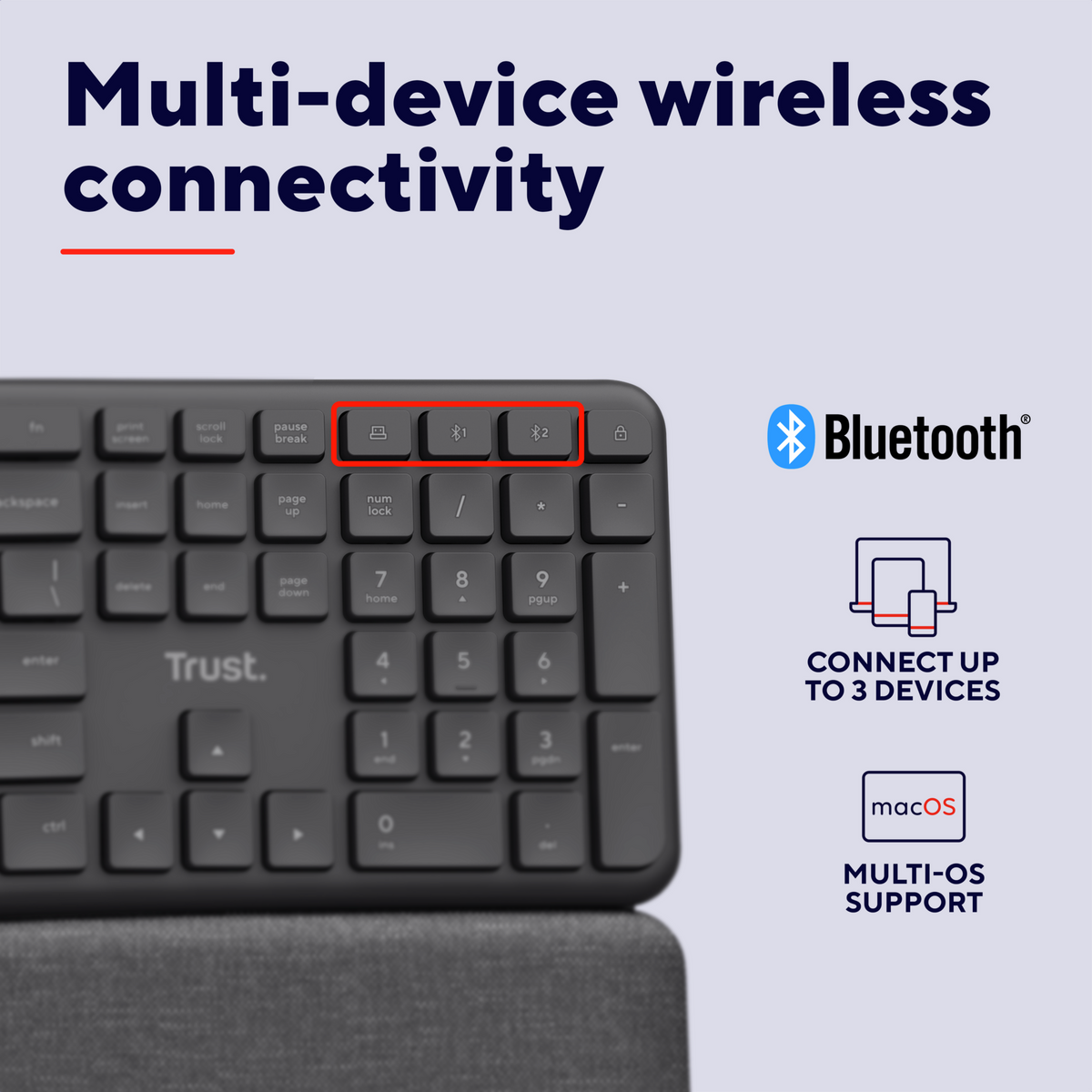 Trust KEYRA Ergonomic Multi-device Wireless keyboard