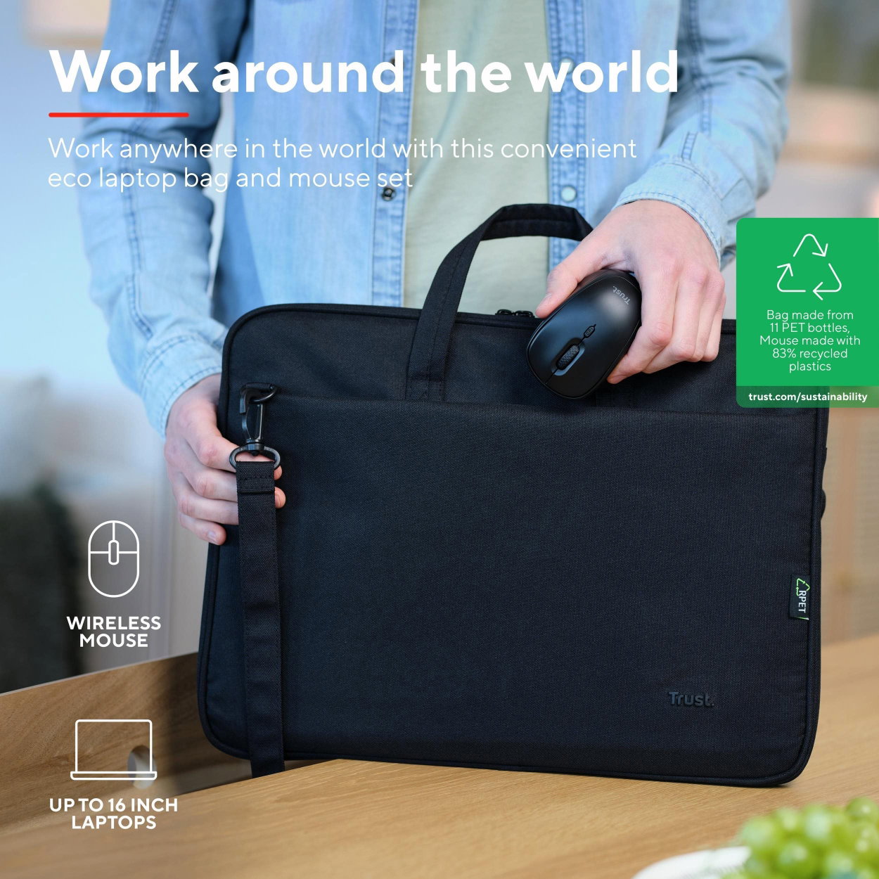 Laptoptasche Trust BOLOGNA Bag And Mouse Set Black - Schwarz