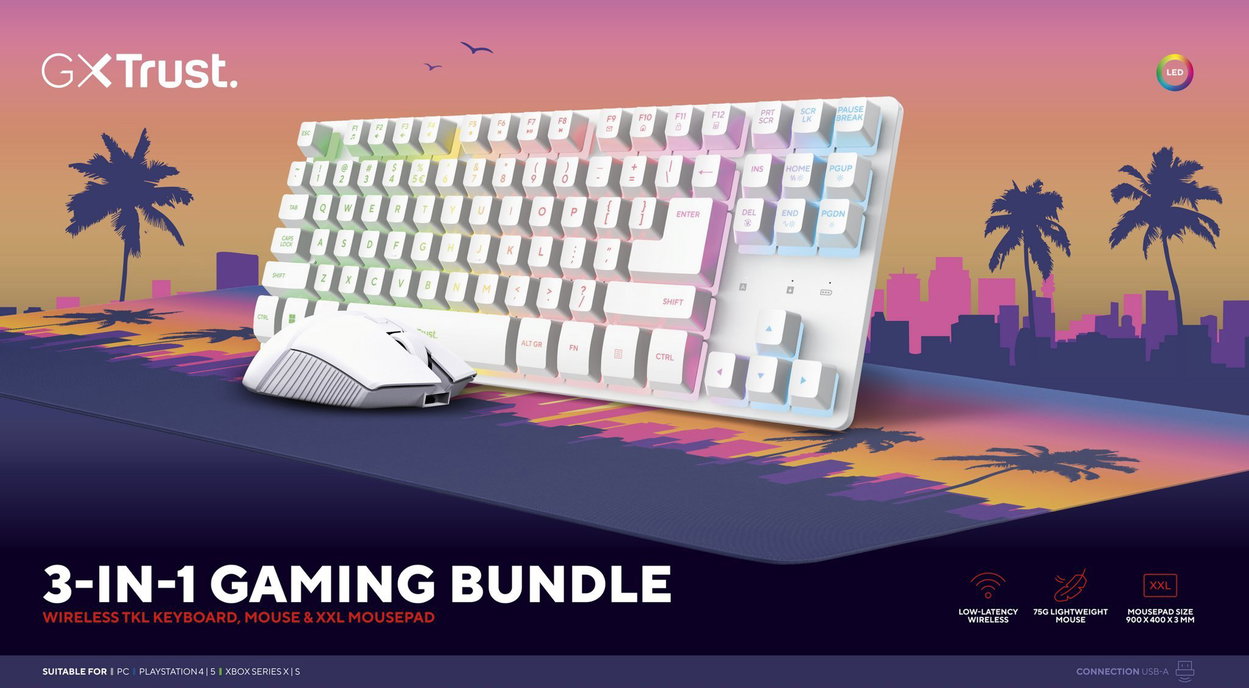 Trust GXT882 3-IN-1 MIAMI Gaming Bundle US keyboard and mouse set