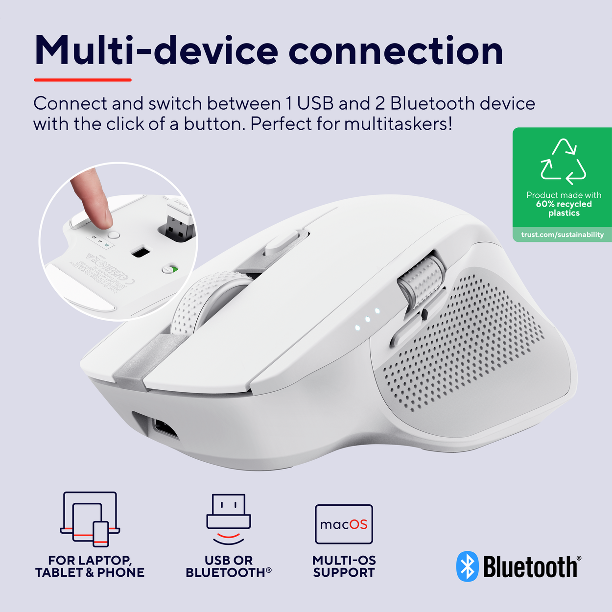 Trust OZAA+ MULTI-CONNECT Wireless Mouse White