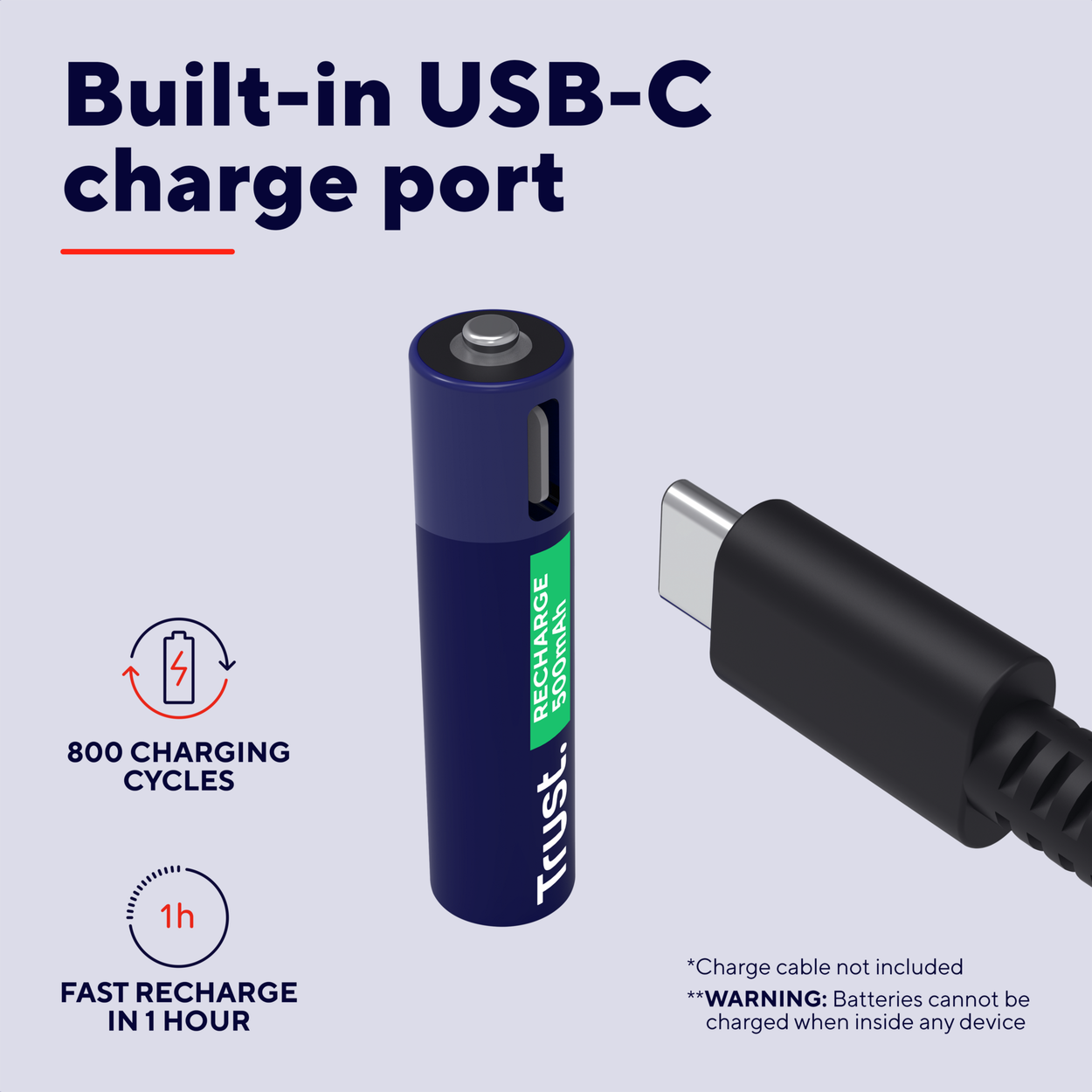 Trust USB-C Rechargeable Batteries 2P - AAA