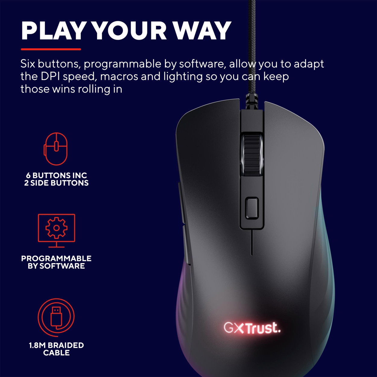 Trust GXT924 YBAR+ gaming mouse black - black