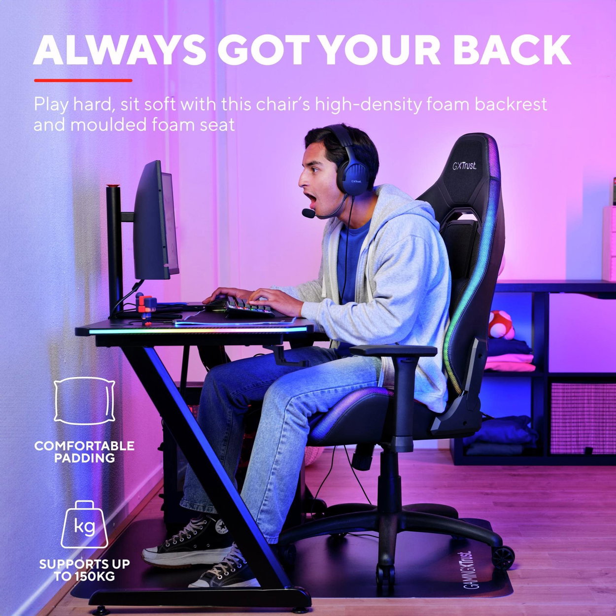 Trust GXT719 RUYA RGB Gaming Chair Black - fekete
