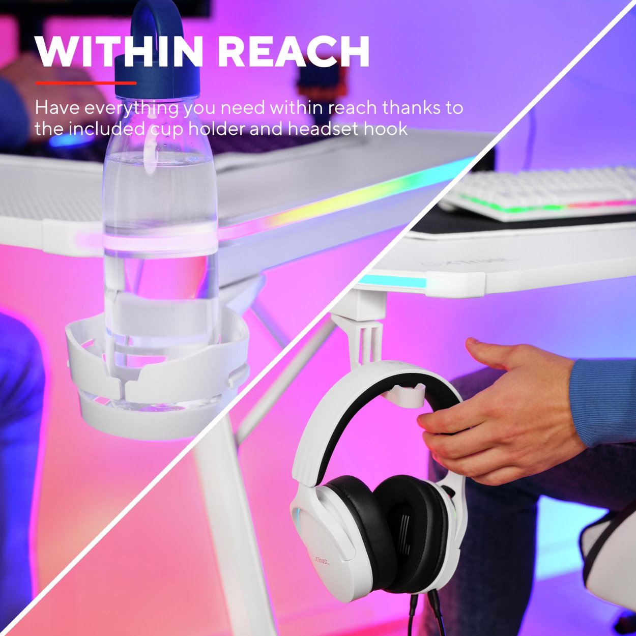 Trust GXT709W Luminus RGB gaming desk, white