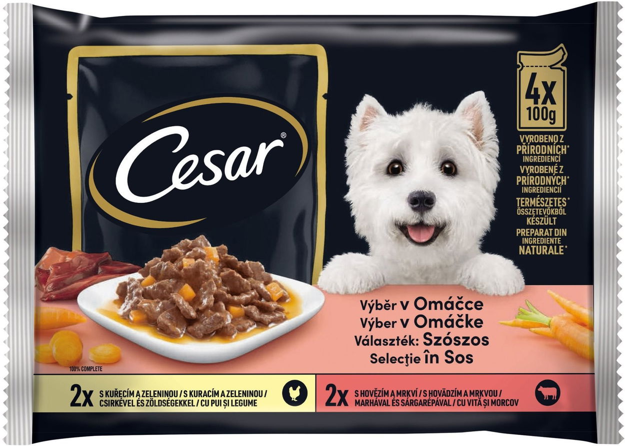 Kapsička pro psy Cesar kapsička masový výběr ve šťávě pro dospělé psy 4 × 100 g
