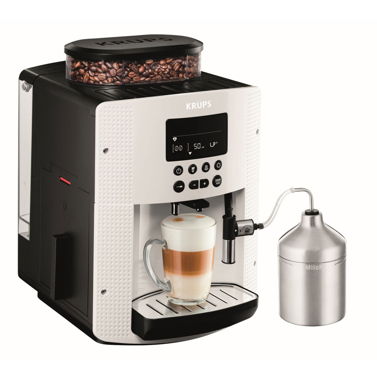 Automatický kávovar Krups Pisa White + XS6000 Autocappuccino EA816170