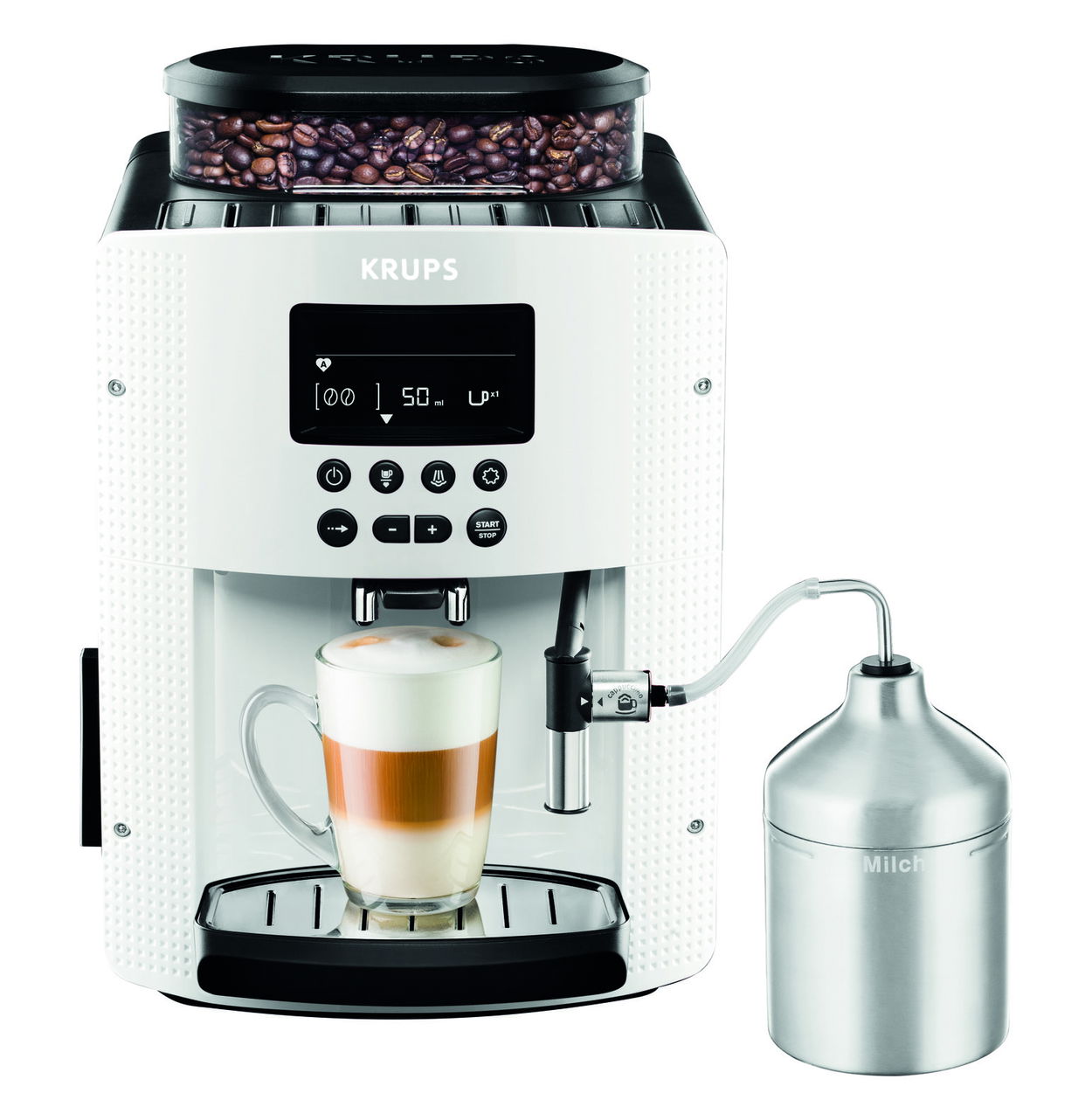 Automatický kávovar Krups Pisa White + XS6000 Autocappuccino EA816170
