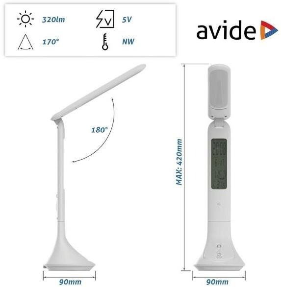 Avide Nabíjecí stmívatelná LED lampa má flexibilní konstrukci s nastavením až 180°