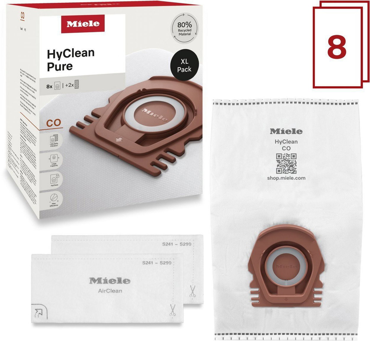 MIELE HyClean Pure CO XL vacuum cleaner bags - 8 pack
