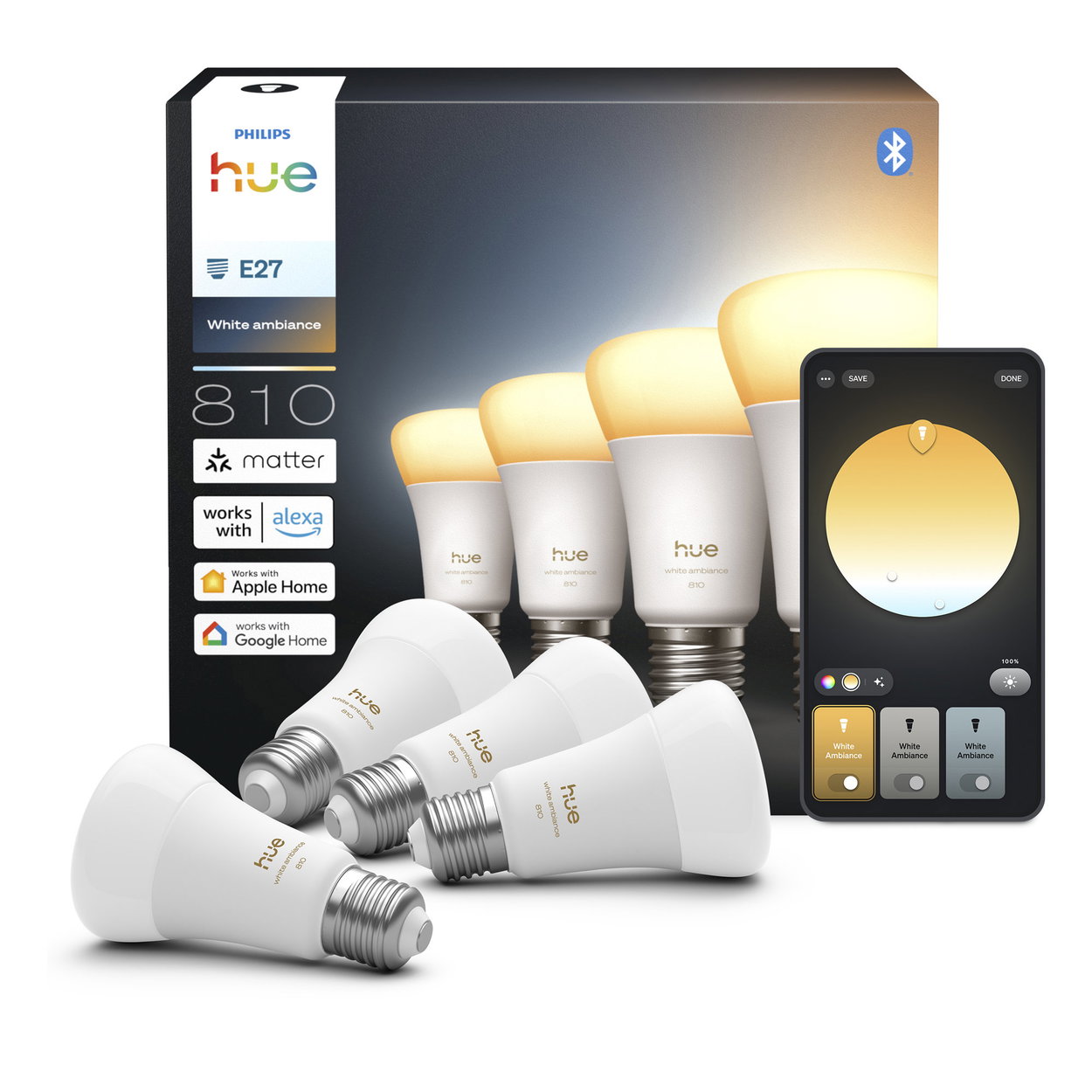 LED bulb Philips Hue White Ambiance 6W 810 E27 4pcs