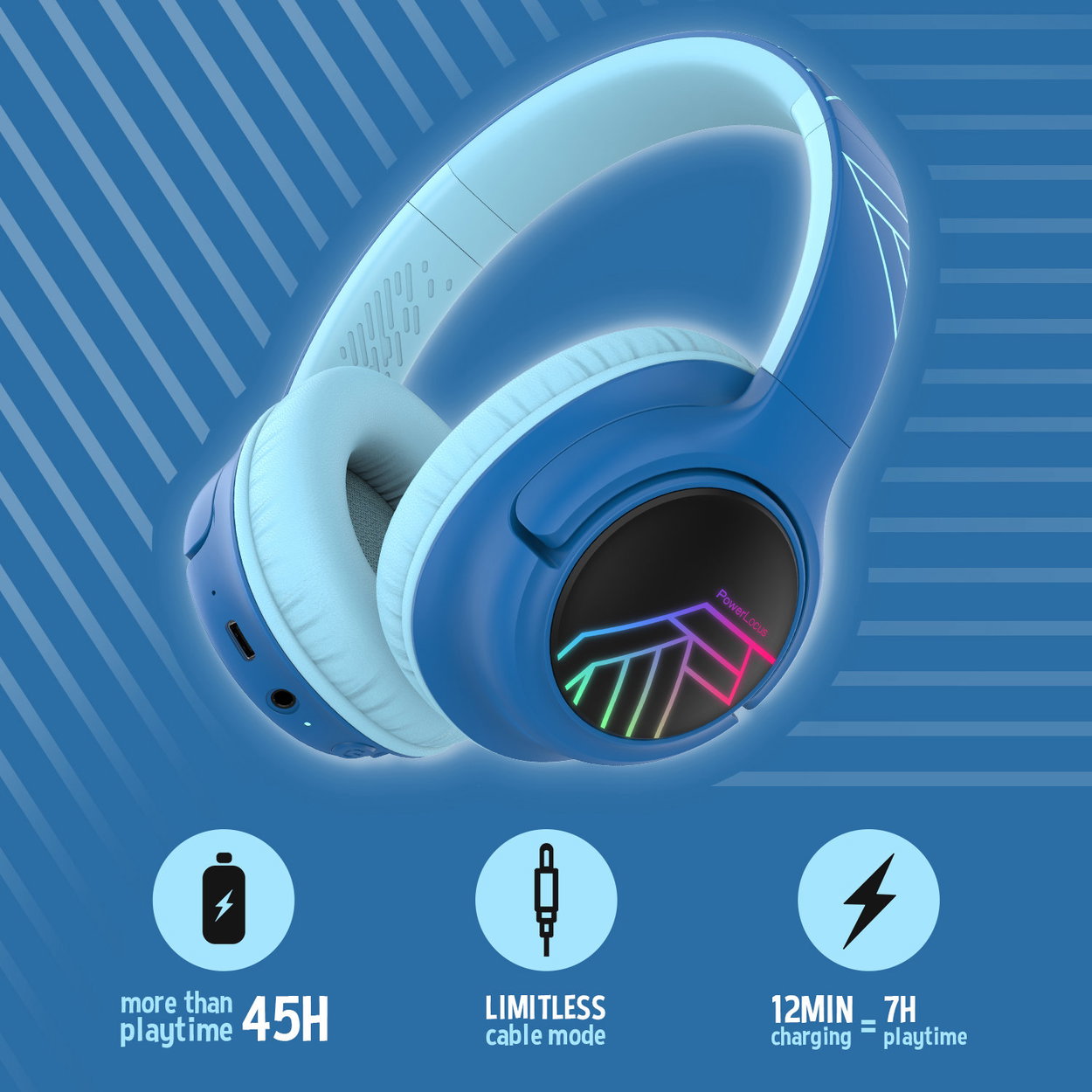 PowerLocus Bobo Black/Blue Wireless Headphones