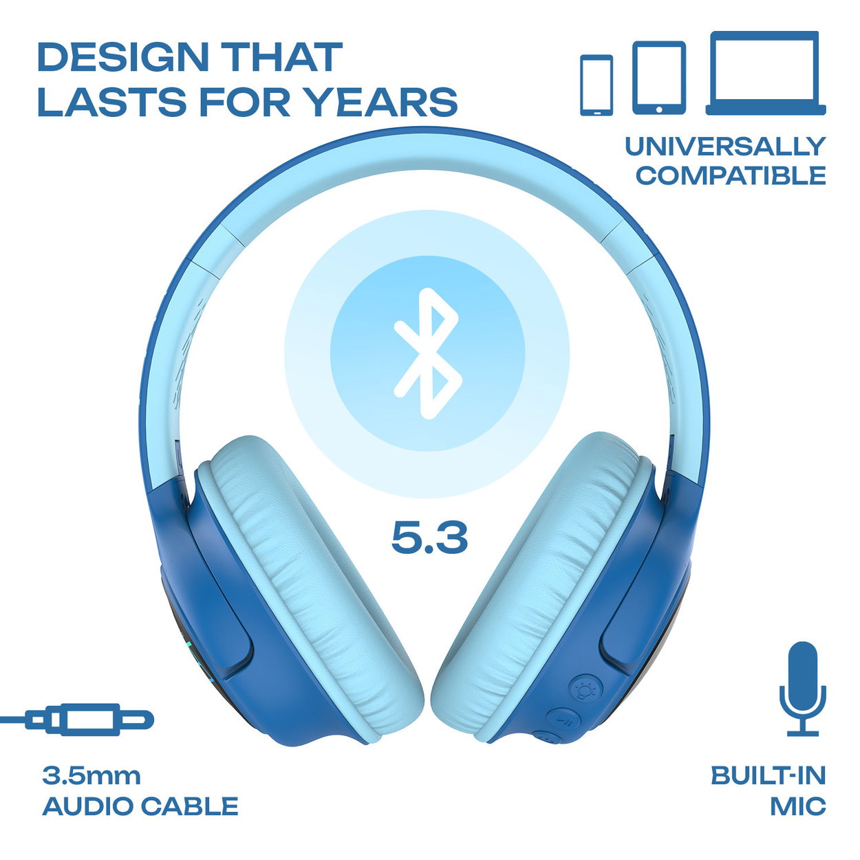 PowerLocus Bobo Black/Blue Wireless Headphones