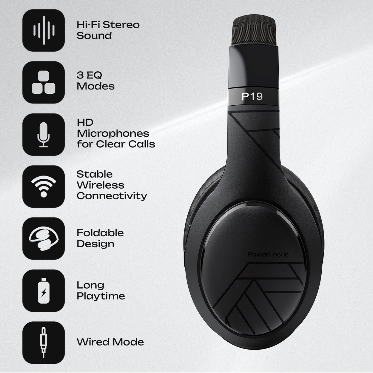 Kabellose Kopfhörer PowerLocus P19 Wireless Black