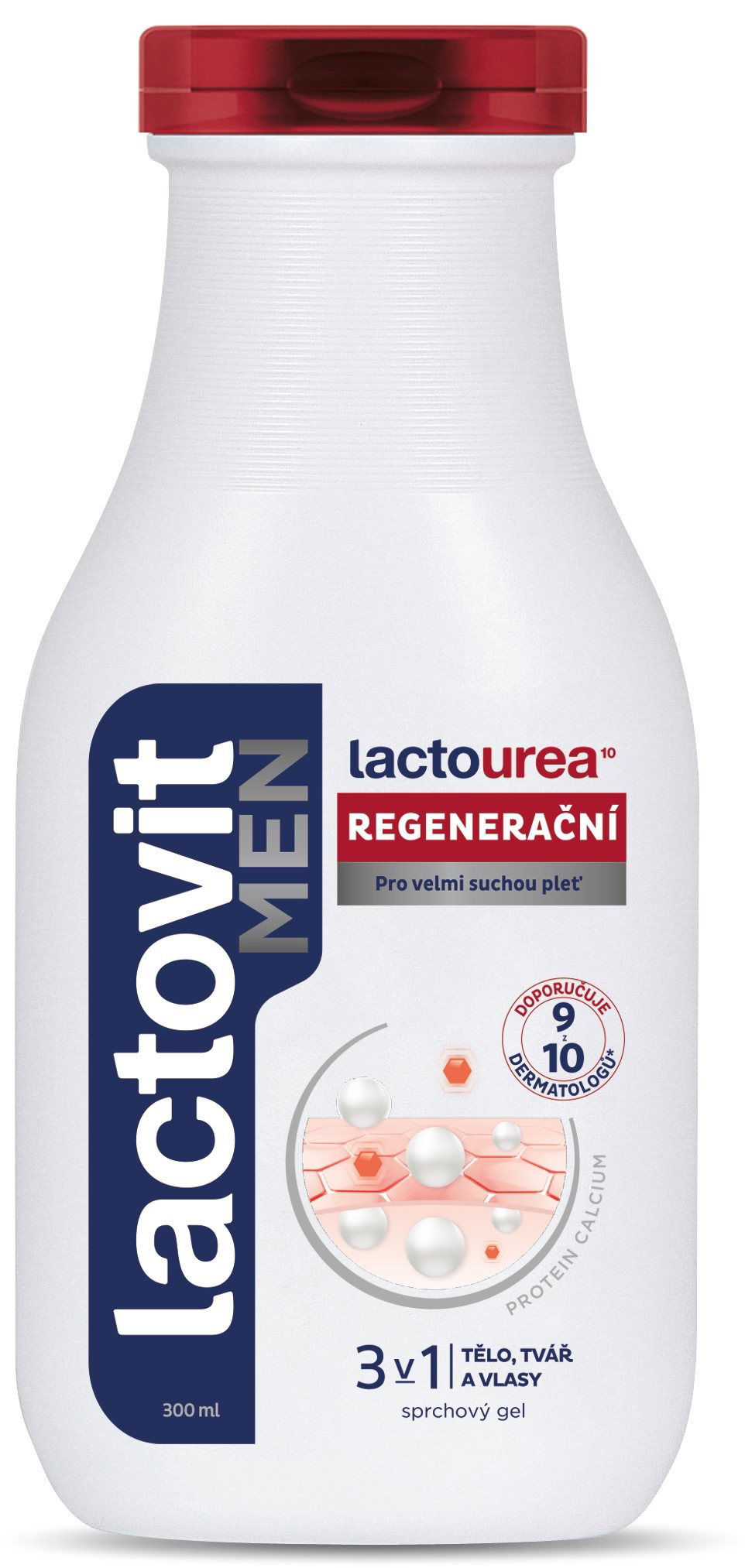 Regenerační sprchový gel Lactovit Lactourea Men 3v1 působí na tělo hydratačně a vyživuje